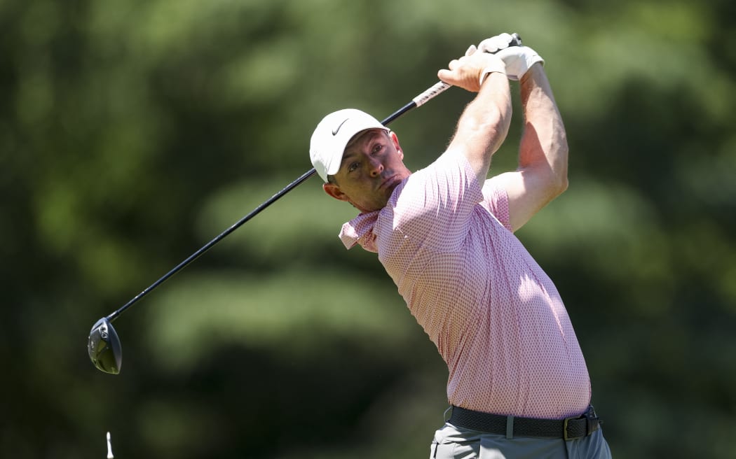 Rory McIlroy hits a tee shot during the final round of the Truist Championship 2026 at Quail Hollow Country Club in Charlotte, North Carolina, 10 May, 2026.  (Photo by Andrew Redington / GETTY IMAGES NORTH AMERICA / Getty Images via AFP)