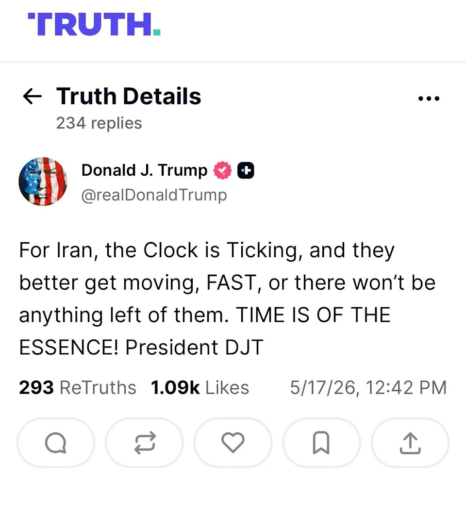 Donald Trump threatened Iran again. / Truth Social/Screenshot / Truth Social