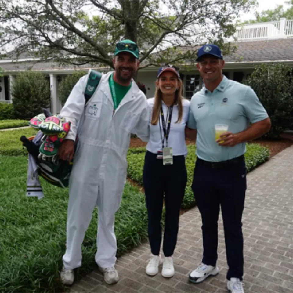 (L-R) Greg Bodine, Kai Trump and Bryson DeChambeau at the 2026 Masters at Augusta National Golf Club in Augusta, Georgia. Instagram/Kai Trump