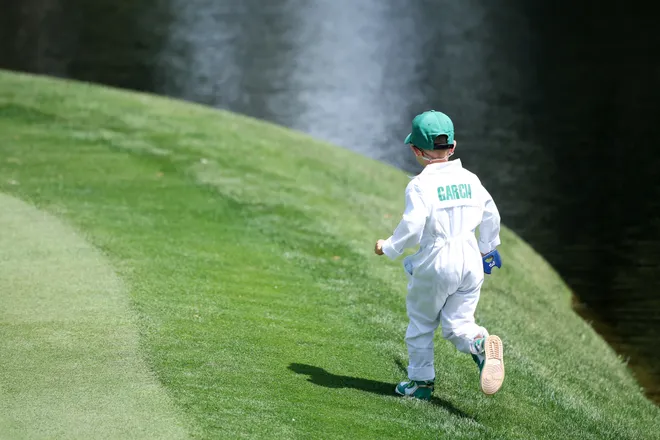 Enzo Garcia is seen on the ninth green during the Par 3 Contest prior to the 2026 Masters Tournament at Augusta National Golf Club.