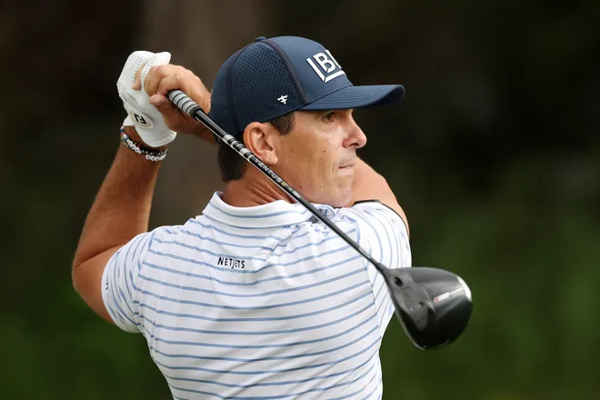 MCKINNEY, TEXAS - MAY 22: Billy Horschel of the United States plays a shot from the 14th tee during the second round of THE CJ CUP Byron Nelson 2026 at TPC Craig Ranch on May 22, 2026 in McKinney, Texas. (Photo by Stacy Revere/Getty Images)