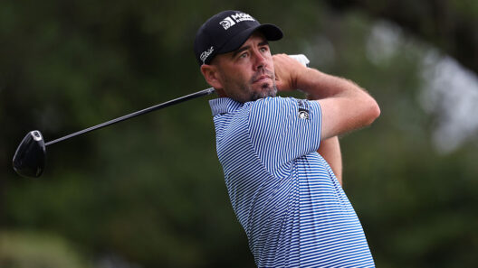 MYRTLE BEACH, SOUTH CAROLINA - MAY 07: Troy Merritt of the United States plays his shot from the 15th tee during the first round of the ONEflight Myrtle Beach Classic 2026 at Dunes Golf & Beach Club on May 07, 2026 in Myrtle Beach, South Carolina. (Photo by David Jensen/Getty Images)