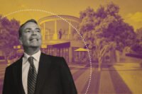Rick Caruso and a rendering of the revamped golf course