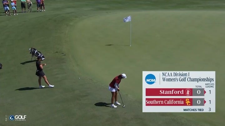 Stanford's Megha Ganne sinks a tough shot for birdie as Stanford and USC compete for the NCAA Division I Women's Golf Championship
