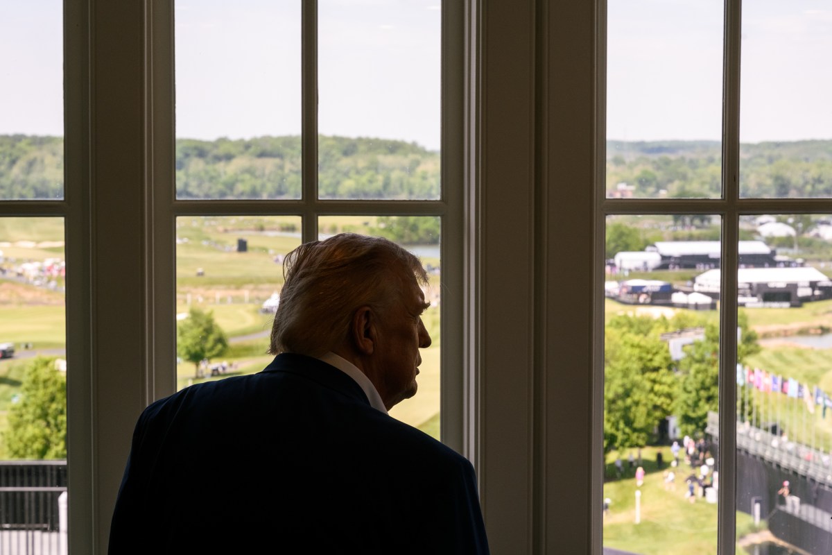 President Donald J. Trump watches the LIV Golf tournament at Trump National Golf Club Washington D.C. in Sterling, Virginia on Saturday, May 9, 2026. (Official White House Photo by Molly Riley)