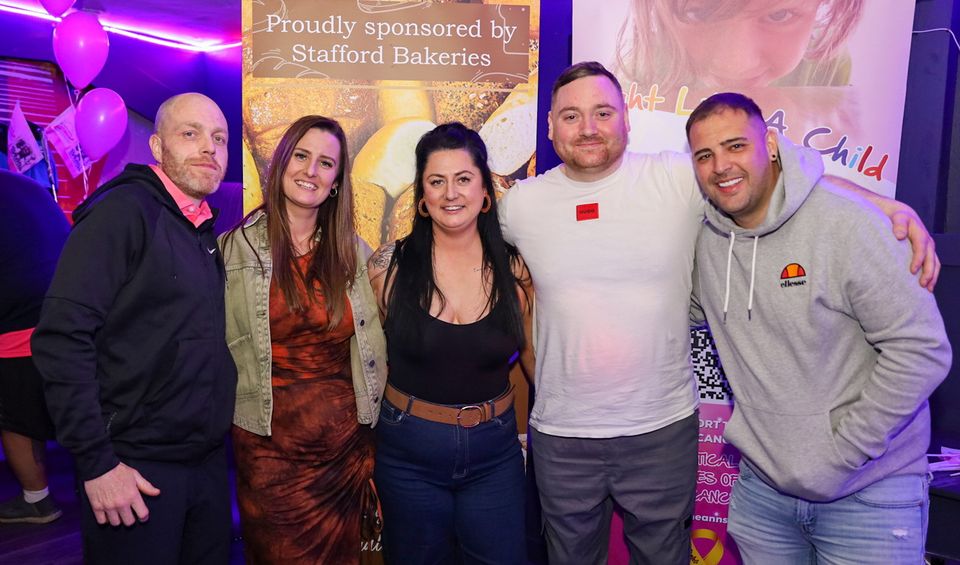 Breens Bar Golf Society afterparty in aid of Aoibheann's Pink Tie. Pictured is Flynn, Ciara Gilligan, Tanya O Connor, Jamie Gilligan and Declan O Connor. PHOTO: Sabrina Ffrench
