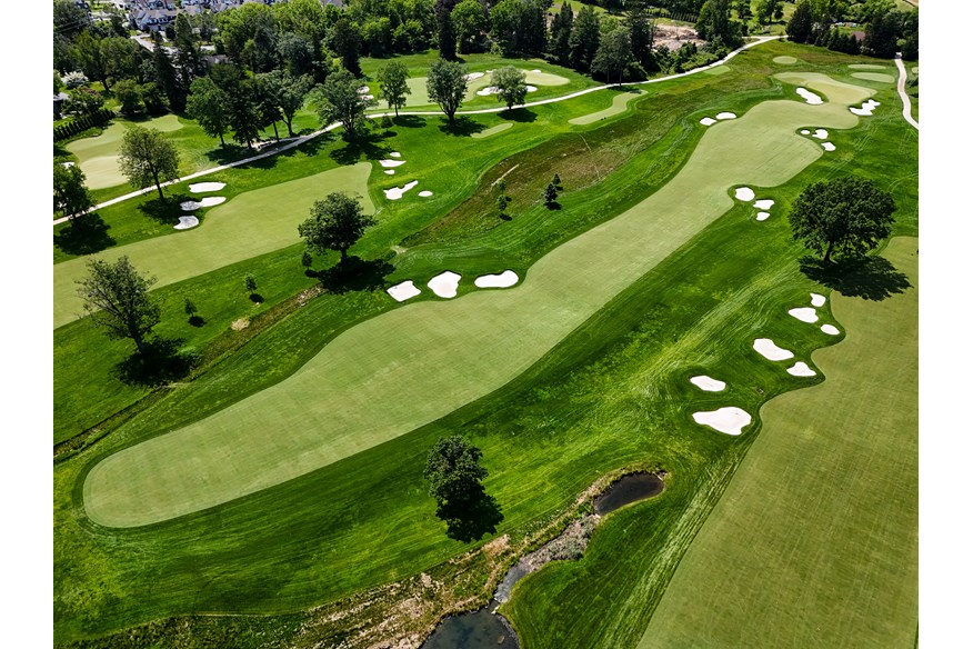 The 15th hole at Aronimink, host of the 2026 PGA Championship.