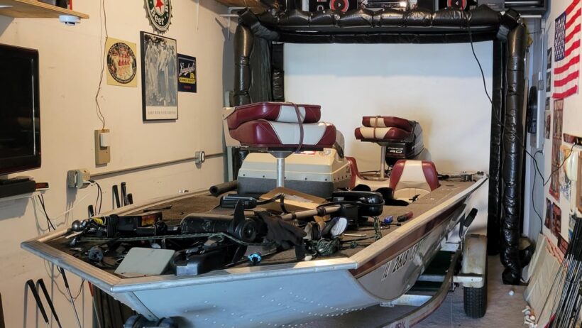 Anyone else store a boat in their sim? Tandem 3rd car garage diy build.