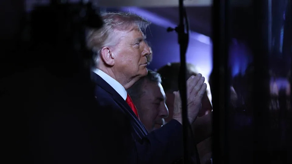 Jun 8, 2026; New York, New York, USA; United States president Donald Trump looks on before game three of the 2026 NBA Finals between the New York Knicks and the <a class="link " href="https://sports.yahoo.com/nba/teams/san-antonio/" data-i13n="sec:content-canvas;subsec:anchor_text;elm:context_link" data-ylk="slk:San Antonio Spurs;sec:content-canvas;subsec:anchor_text;elm:context_link;itc:0" data-yga="{"yLinkElement":"context_link","yModuleName":"content-canvas","yLinkText":"San Antonio Spurs","ySubModuleName":"anchor_text","yHasCommerce":false}">San Antonio Spurs</a> at Madison Square Garden. Mandatory Credit: Vincent Carchietta-Imagn Images© Vincent Carchietta-Imagn Images&period;