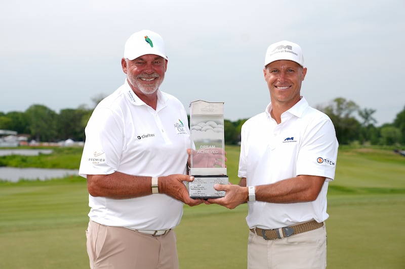 Darren Clarke and Ben Crane after winning the American Family Insurance Championship at TPC Wisconsin on June 7th, 2026. Photograph: Patrick McDermott/Getty Images