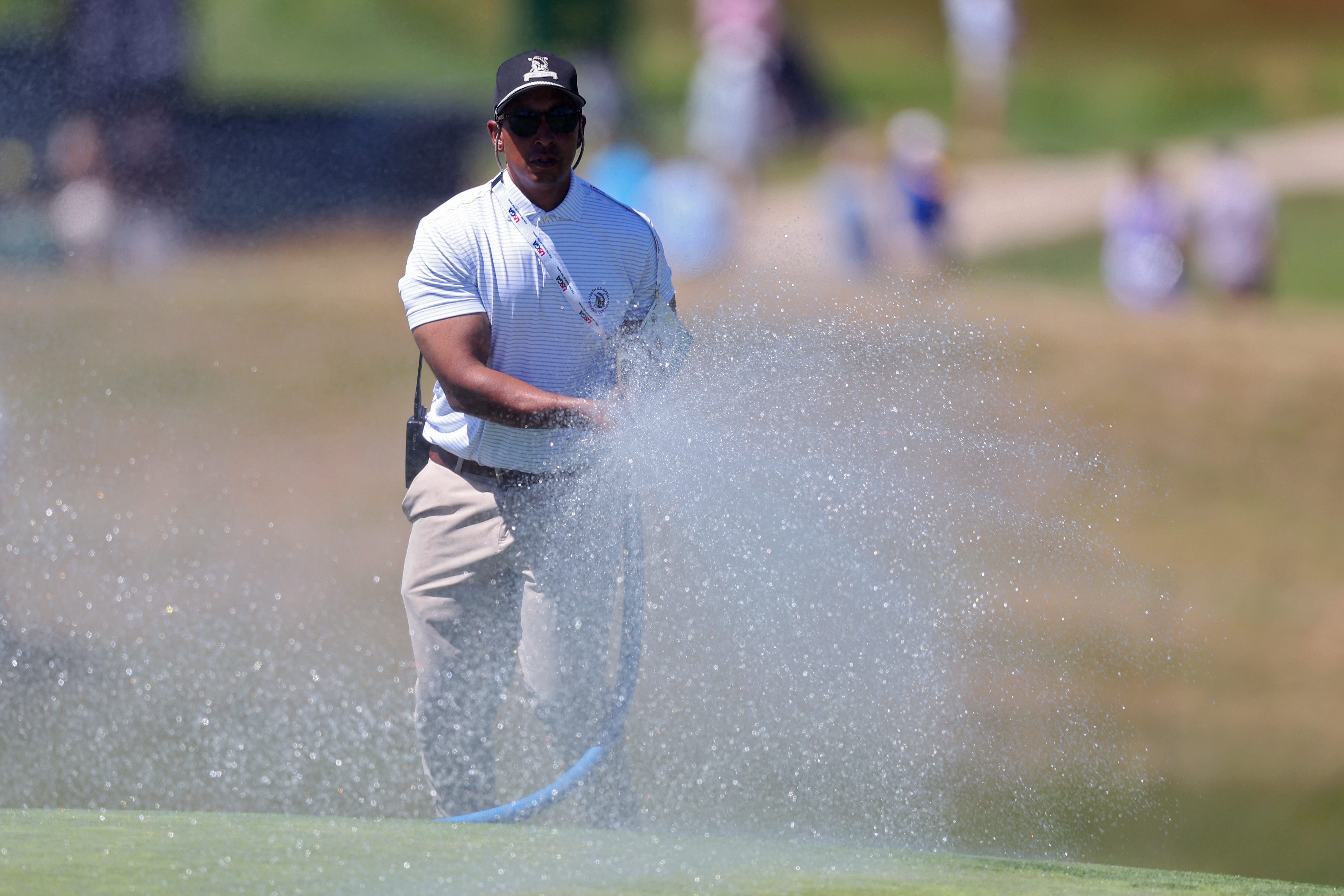 Watering greens Shinnecock prior to the 2026 US Open