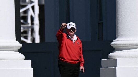 President Trump raised his fist as he returned to the White House on Sunday, after golfing at his Trump National Golf Club in Sterling, Virginia. (Photo by Brendan SMIALOWSKI / AFP via Getty Images