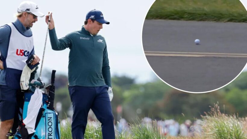 Matt Fitzpatrick's shot gets stuck in road in weird US Open scene