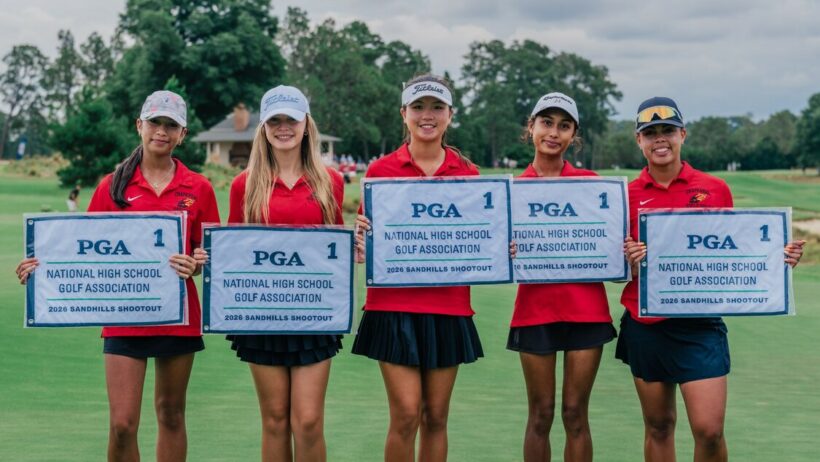 Sonia Hu, Lillian Broderick, Yuer Li, Mila Hu and Phoebe Brethower at the PGA 2026 Girls High School Golf National Invitational, held July 11-13 at Pinehurst Resort in North Carolina.