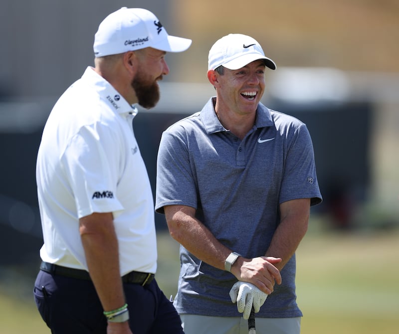 Rory McIlroy and Shane Lowry on the driving range during practice day at Royal Birkdale ahead of the 154th Open.