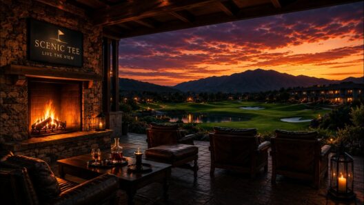 Cozy Fireplace & ⛳ Championship Golf Course Sunset Ambience