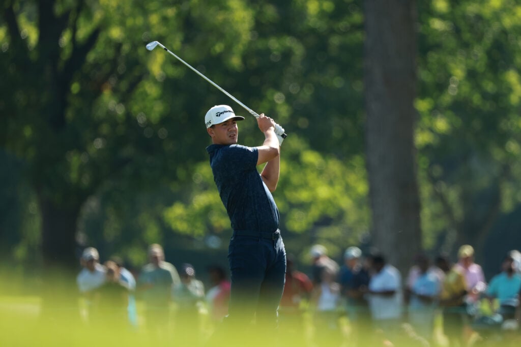 Michael Thorbjornsen hits his approach into the 18th green during the final round of the Rocket Classic