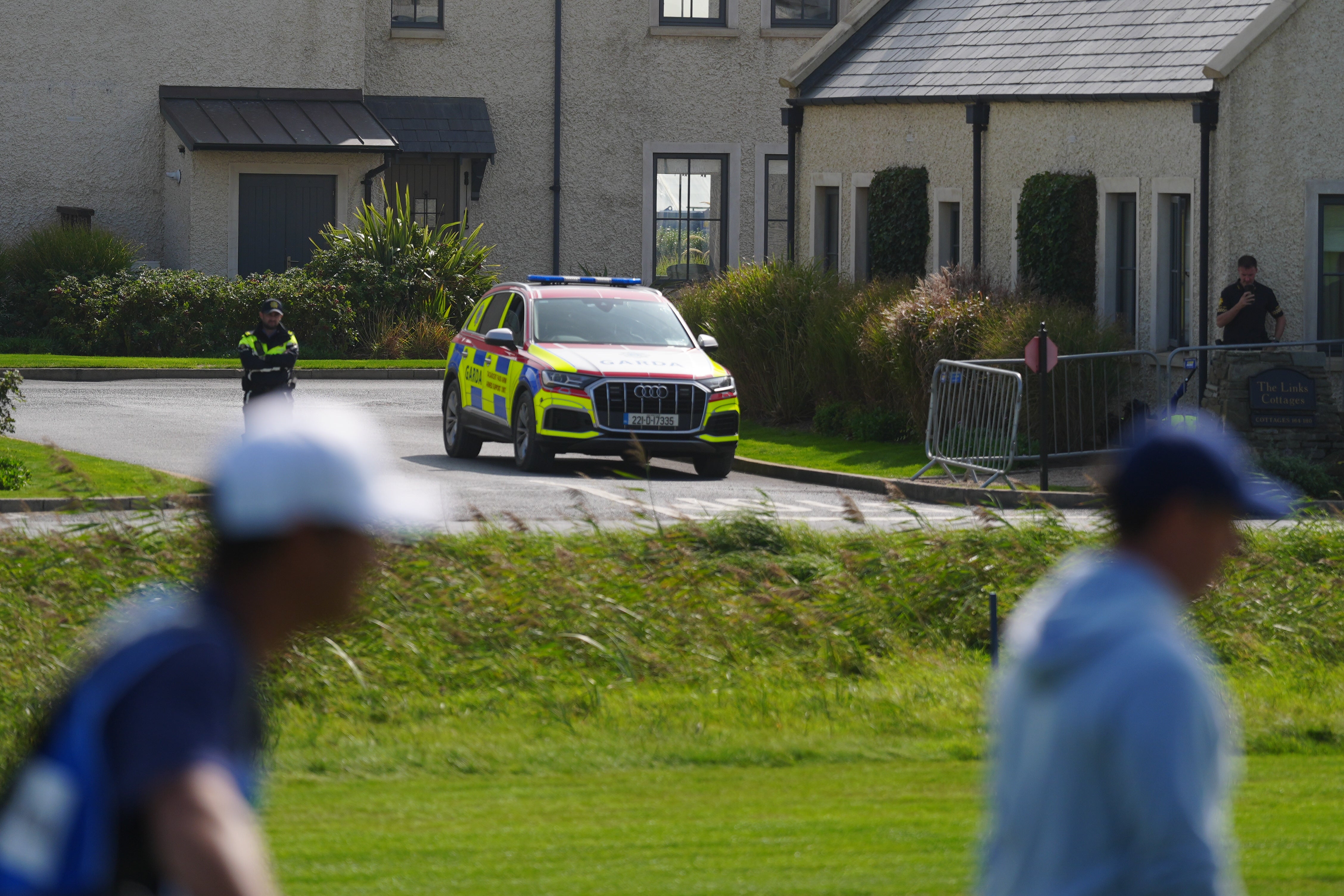 A Garda armed response support vehicle parked at the Irish Open course in Doonbeg, Co Clare, ahead of Trump's visit, on 11 September