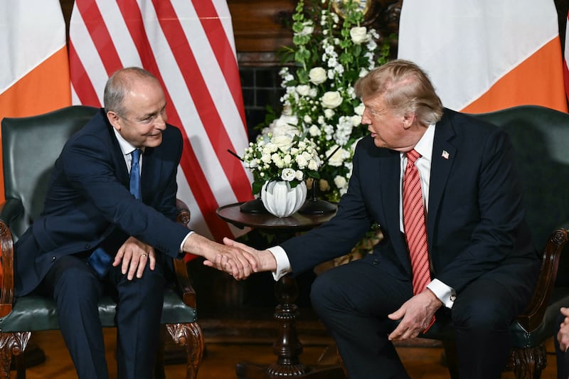 Taoiseach Micheál Martin shakes hands with Donald Trump at Farmleigh. Photograph: Brendan Smialowski/AFP/Getty