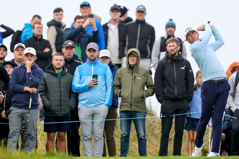 Tom McKibbin tees off the second in the second round of the Irish Open. Photo: INPHO/Ben Brady