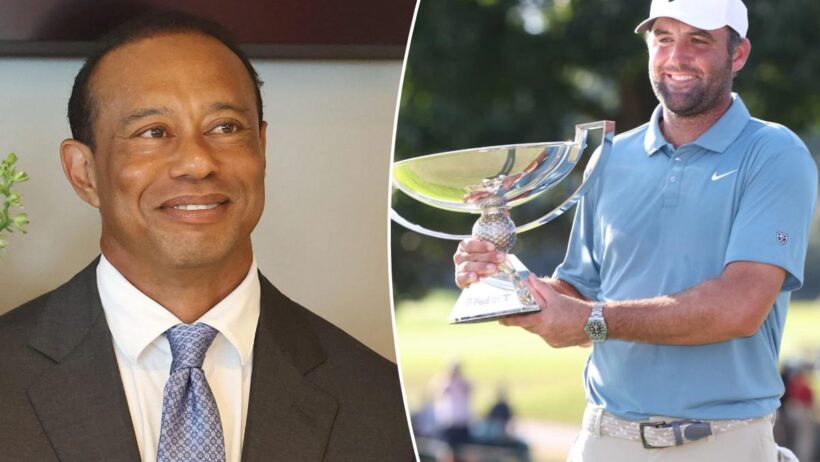 Tiger Woods congratulates Scottie Scheffler for passing him as PGA Tour's all-time earner